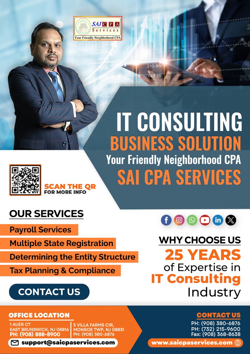 Unlocking Success with IT Consulting: Your Friendly Neighborhood CPA at SAI CPA SERVICES.
Contact Us: saicpaservices.com
(908) 380-6876
#ITConsulting #BusinessSolutions #FriendlyCPA #SAICPA #TechSolutions #FinancialSuccess #SaiCPAServices