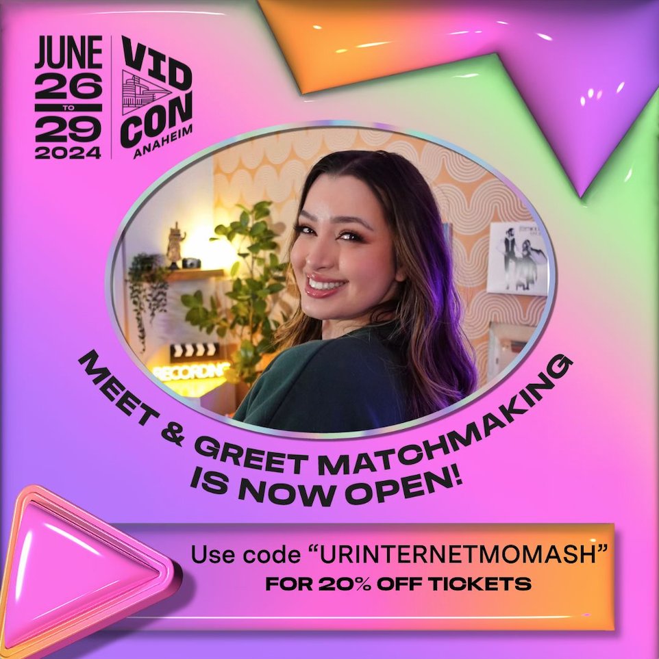 BABES!! the only way to guarantee to meet and hug me is by entering the meet and greet matchmaking before it closes on wed may 22nd. follow the link and make sure you use my code if you havent gotten tickets yet! LOVE U MWAH !!! vidcon.com/anaheim/faq/4-…