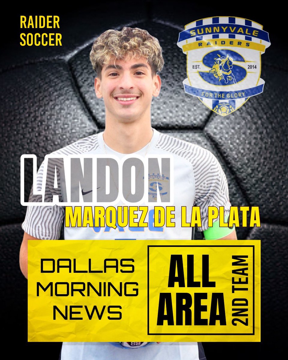 SHS Raider Soccer (@shsraidersoccer) on Twitter photo Congratulations Landon Marquez de la Plata for being selected by Dallas Morning News as 2nd Team All-Area. #D2W #HWPO
<a href="/Sunnyvale_HS/">Sunnyvale High School</a> <a href="/SunnyvaleISD/">Sunnyvale ISD</a> <a href="/SVRaiderBooster/">SHS Raider Booster</a> <a href="/tascosoccer/">TASCO</a> <a href="/LethalSoccer/">Coach Duque</a> <a href="/Landonmdlp7/">Landon Marquez de la Plata</a> Congratulations Landon Marquez de la Plata for being selected by Dallas Morning News as 2nd Team All-Area. #D2W #HWPO
<a href="/Sunnyvale_HS/">Sunnyvale High School</a> <a href="/SunnyvaleISD/">Sunnyvale ISD</a> <a href="/SVRaiderBooster/">SHS Raider Booster</a> <a href="/tascosoccer/">TASCO</a> <a href="/LethalSoccer/">Coach Duque</a> <a href="/Landonmdlp7/">Landon Marquez de la Plata</a>