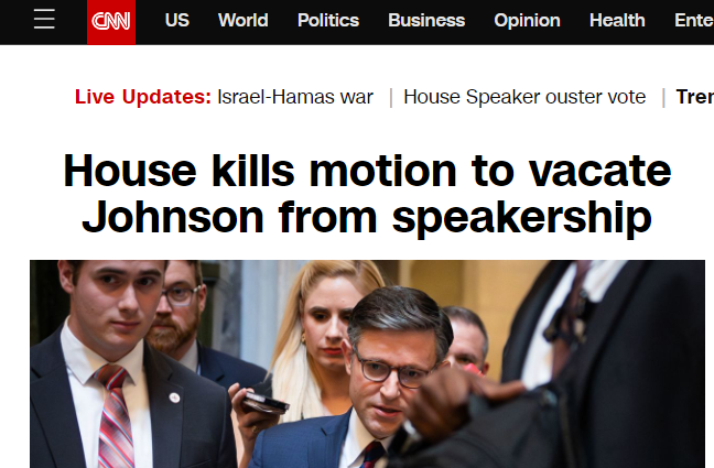 Some alerts and headlines getting two important points wrong: 1) 'Johnson defeats' No he didn't. Johnson had the exact same number of Republican dissenters as McCarthy. Democrats made the difference and carried the motion. 2) 'Kills motion' It isn't dead, they can try again!