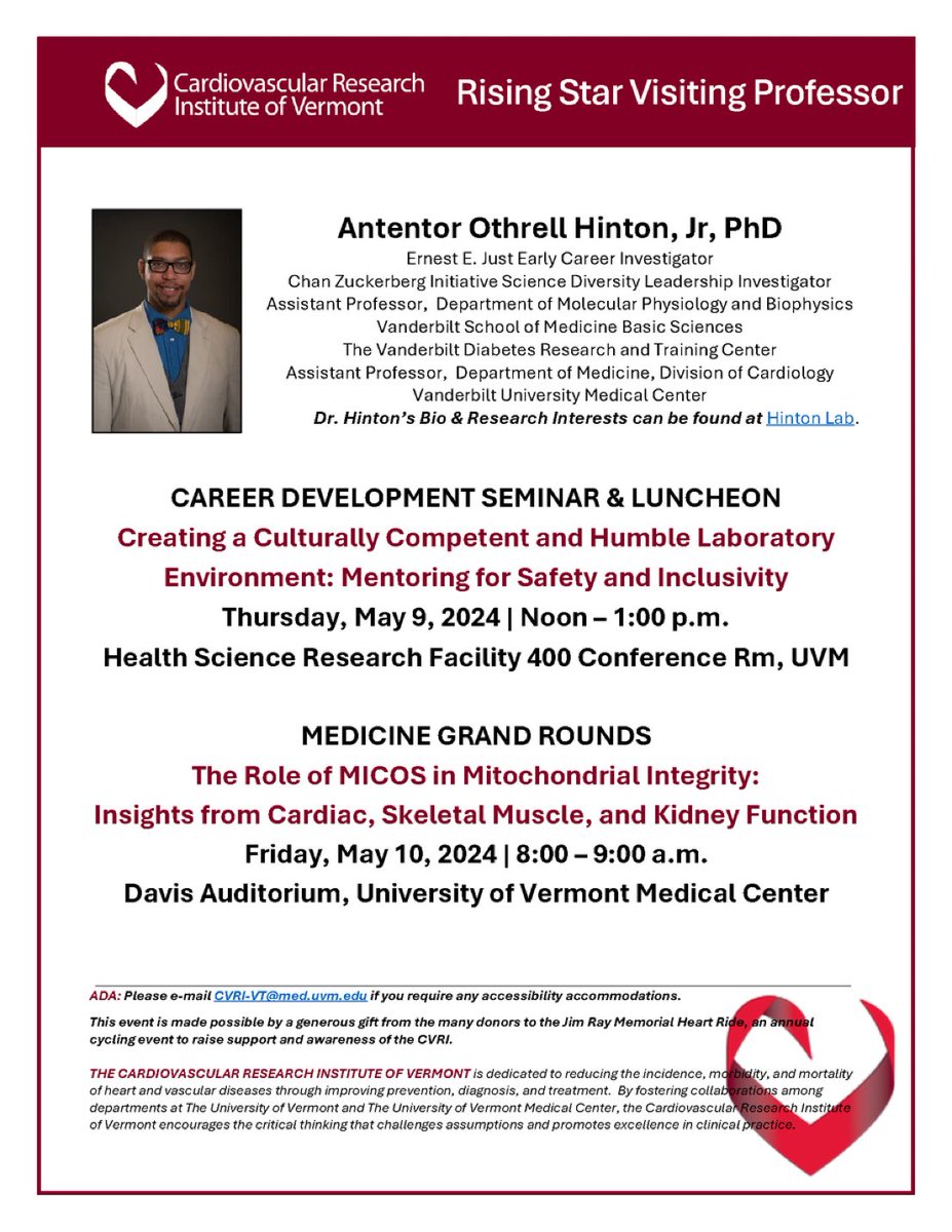 UVMDeptMed's tweet image. Our dept is fortunate to host @phdgprotein86 this week for the @uvmcvri Rising Star Visiting Professorship! Hosted by @deborascience.
Join Medicine Grand rounds Friday or any of his other events!