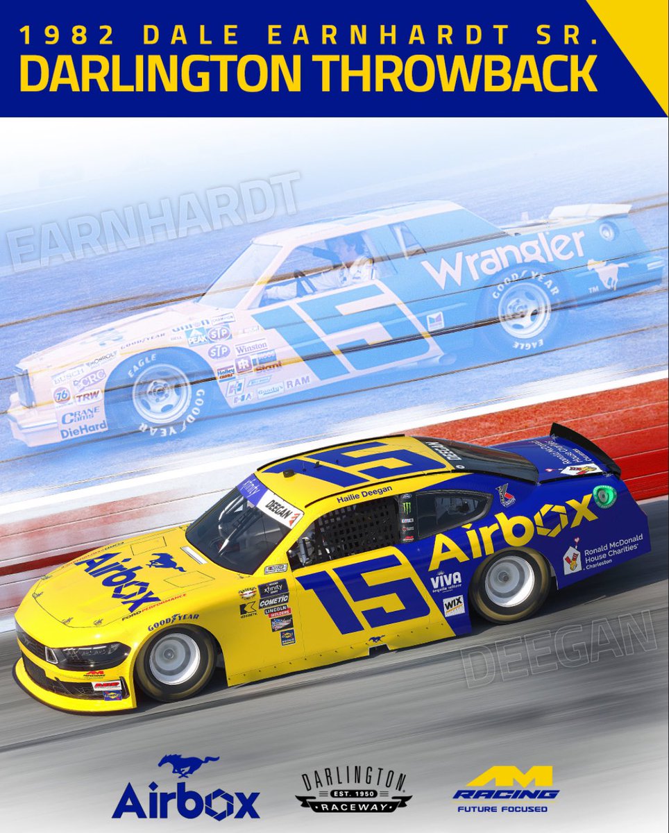 AM Racing (@amracingnascar) on Twitter photo Heading into <a href="/TooToughToTame/">Darlington Raceway</a> Throwback weekend in style 😎
To make it even more special, we have <a href="/RMHCCharleston/">RMHC Charleston</a> riding on board <a href="/HailieDeegan/">Hailie Deegan</a>’s #15 Ford. Hailie visited the Charleston location last week, where <a href="/airboxpurifier/">AIRBOX™</a> donated units for all the rooms at their facility! Heading into <a href="/TooToughToTame/">Darlington Raceway</a> Throwback weekend in style 😎
To make it even more special, we have <a href="/RMHCCharleston/">RMHC Charleston</a> riding on board <a href="/HailieDeegan/">Hailie Deegan</a>’s #15 Ford. Hailie visited the Charleston location last week, where <a href="/airboxpurifier/">AIRBOX™</a> donated units for all the rooms at their facility!