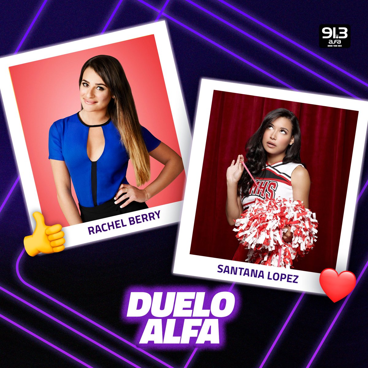 #DueloAlfa ¿Quién fue tu favorita del #ClubGlee? 🌟 #RachelBerry vs #SantanaLopez