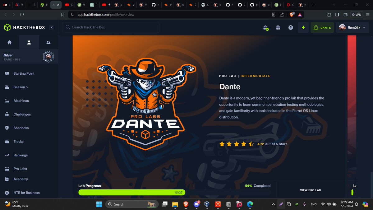 Just Completed 56% From HackTheBox Dante 🧑‍💻 #OSEP #CRTO #CRTE #HackTheBox #Dante