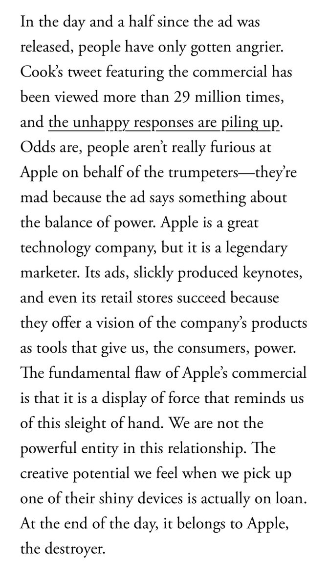 people are livid (to an extent that i find a bit surprising tbf) about an Apple ipad ad. @dlberes and i wrote about why theatlantic.com/technology/arc…