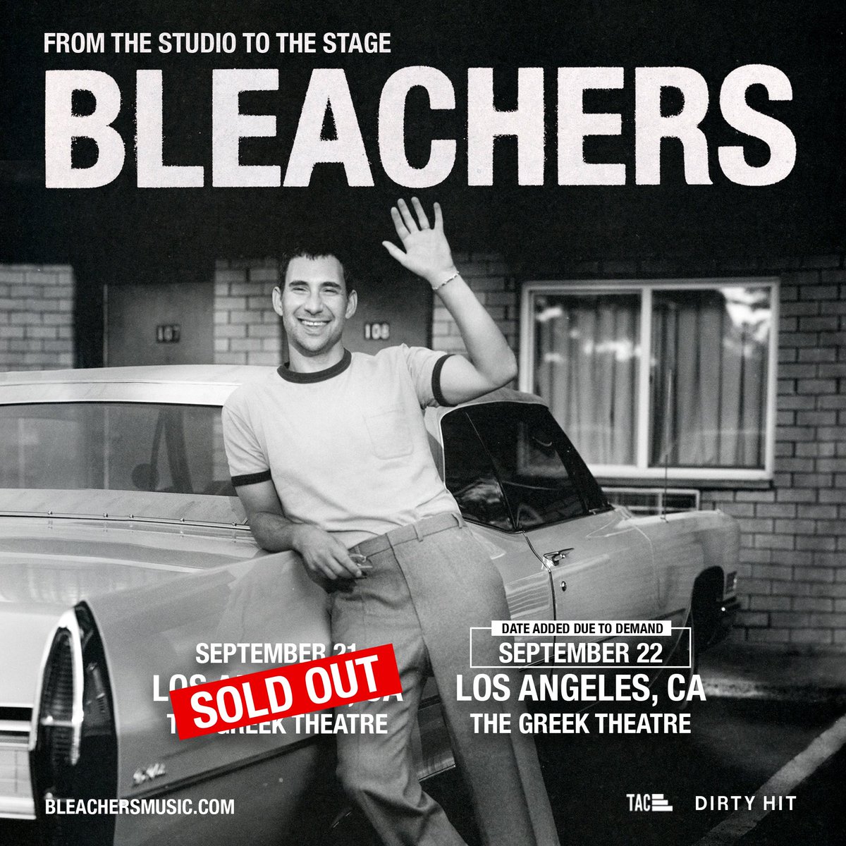 First night of the Bleachers is sold out. Second show added on 9.22. presale — tomorrow 5/9 at 10 am PT general onsale — friday 5/10 at 10 am PT event page: lagreektheatre.com/events/detail/… #bleachers #bleachersmusic #greektheatre #thingstodoinla #concerts @bleachersmusic
