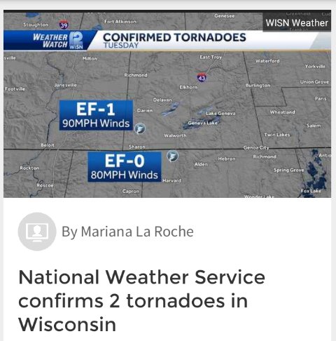 We had 2 tornadoes, yesterday. 👎One from Sharon to Walworth and another in Darien. 🌪️