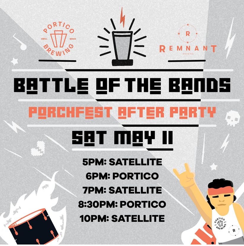 Somerville Porchfest is this Saturday! We’ll keep the party going with a battle of the bands after party along with neighbor Satellite.