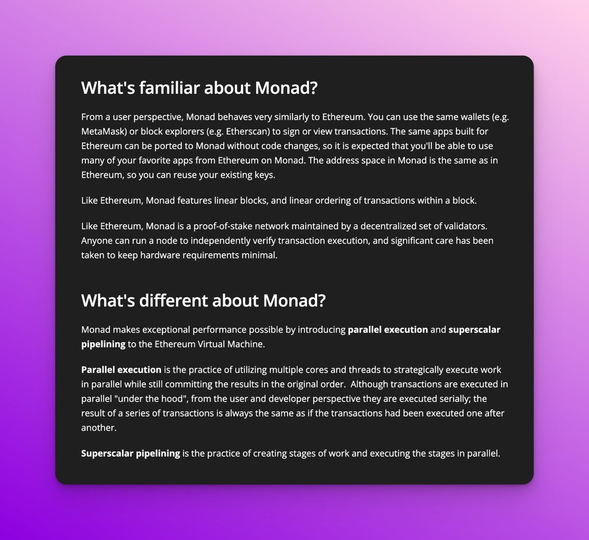 I'm excited to announce that I've started a new role at @monad_xyz! I'll be leading internal designs and helping projects build on Monad. Monad is an L1 Blockchain boasting 10k TPS and 1s block times— all while being 100% compatible with the EVM ecosystem.
