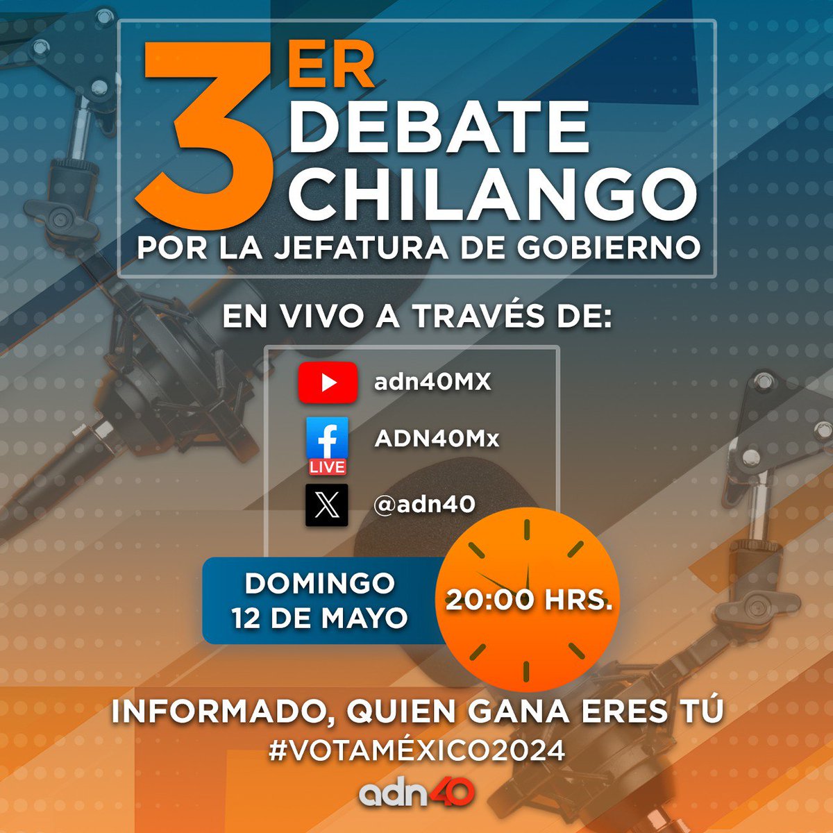 #VotaMéxico2024🗳️| Acuérdate que tenemos una cita para ver el Tercer #DebateChilango 📍 A través de nuestras redes sociales Informado, quien gana eres tú 😉