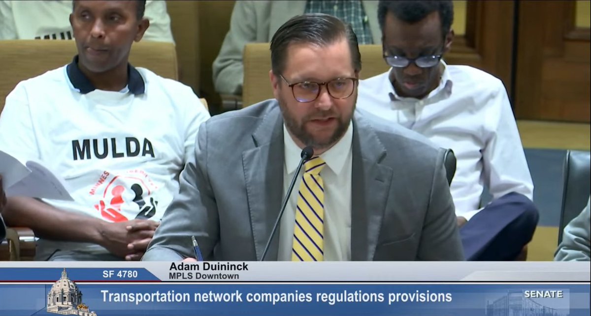 Jonathan Weinhagen (@jweinhagen) on Twitter photo . <a href="/AdamDuininck/">Adam Duininck</a> of <a href="/MplsDowntown/">mpls downtown</a> urges MN Senate Judiciary Committee to find a balanced solution that supports increasing driver pay AND keeps <a href="/Uber/">Uber</a> & <a href="/lyft/">Lyft</a> in Minneapolis. <a href="/MplsChamber/">Minneapolis Regional Chamber</a> agrees! #mnleg . <a href="/AdamDuininck/">Adam Duininck</a> of <a href="/MplsDowntown/">mpls downtown</a> urges MN Senate Judiciary Committee to find a balanced solution that supports increasing driver pay AND keeps <a href="/Uber/">Uber</a> & <a href="/lyft/">Lyft</a> in Minneapolis. <a href="/MplsChamber/">Minneapolis Regional Chamber</a> agrees! #mnleg