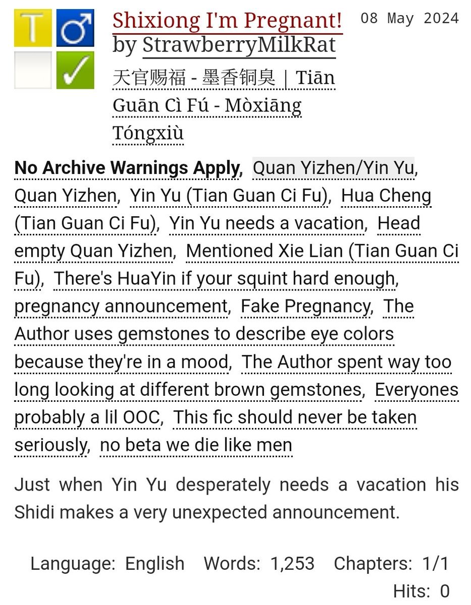 Forgot to promote it here but check out this silly lil fic I wrote based on a tiktok

archiveofourown.org/works/55761868

#TGCF #quanyizhen #yinyu #quanyin