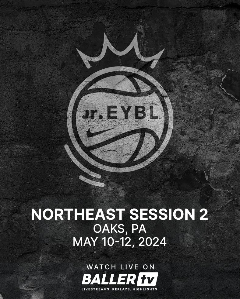 The Nike Jr. EYBL Northeast Session 2 is going down this weekend ‼️ @NikeEYB Catch all the action on BallerTV. 📅 Fri, May 10 - Sun, May 12, 2024 📍 Oaks, PA 📺 Watch live and on replay: bit.ly/4boT0W9