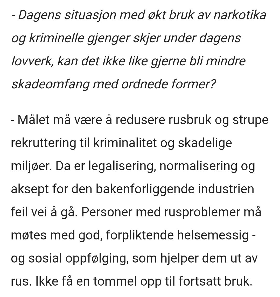 Aksept for den bakenforliggende industrien? Det er fordi vi ser skadene av industrien at vi ønsker regulering.

Det er på tide at Brenna tar denne debatten seriøst, spesielt når cannabisreform ser ut til å ha større oppslutning  i befolkningen enn Ap. 

dagbladet.no/nyheter/ruslof…