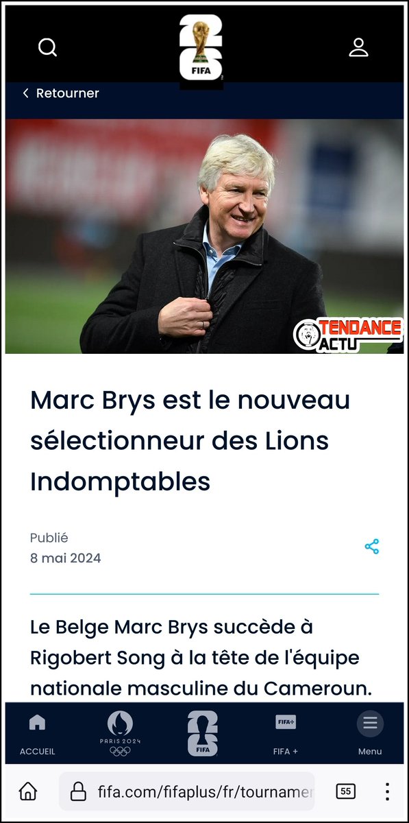 ⭕️BREAKING NEWS| La FIFA vient de valider la Liste faite par Samuel Eto'o pour les encadreurs techniques des Lions Indomptables A avec Marc Brys comme Coach.

Elle l'a fait à travers une publication sur son site web 

#TendanceActu #FIFA #LionsIndomptables