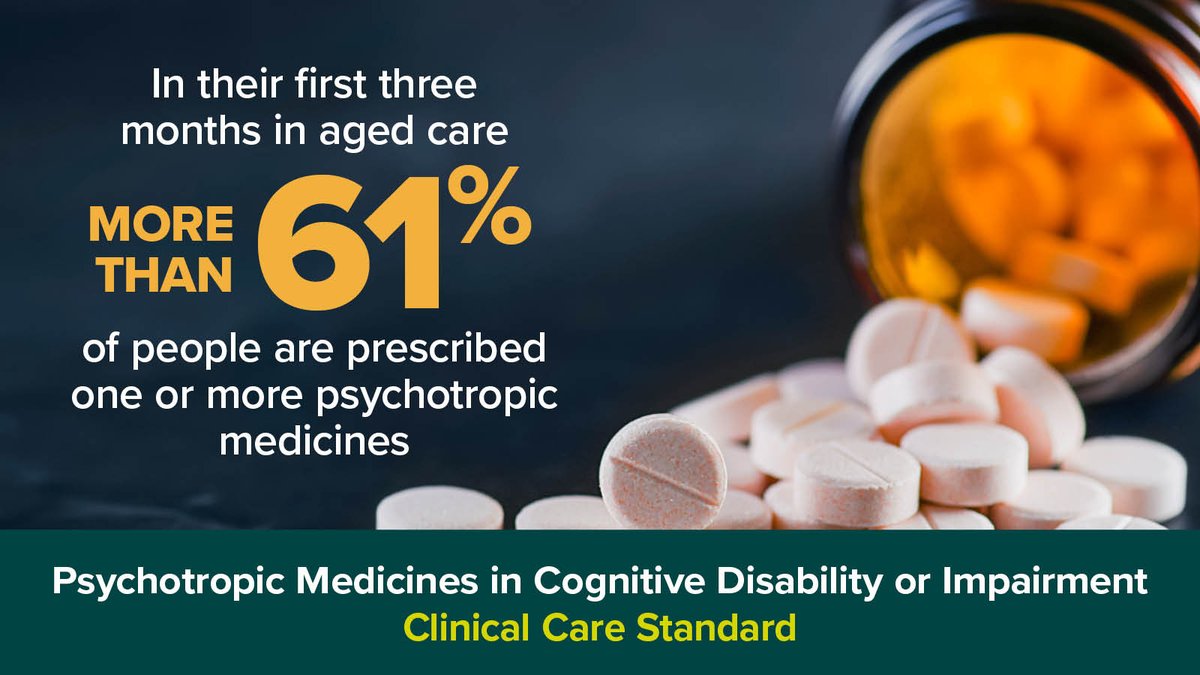 The Psychotropic Medicines in Cognitive Disability or Impairment Clinical Care Standard aims to ensure the safe and appropriate use of psychotropic medicines in people with cognitive disability or impairment. safetyandquality.gov.au/standards/clin…