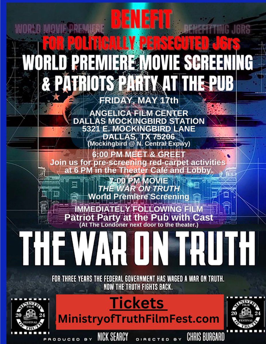 @JGuandolo54271 @yesnicksearcy @AbsoluteWithE @ChrisSBurgard @WOTMovie @EmeraldRobinson @LouieGohmertTX1 John , best way to watch Final Cut is at the dallas premiere 5/17 @ Angelica Film Center. We are holding a VIP ticket for you ! MinistryofTruthFilmFest.com