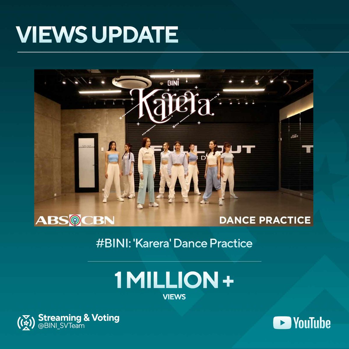 [Views Update] @BINI_ph's Karera Dance Practice Video has now surpassed 1 MILLION+ views on YouTube! 🥳 Congratulations again, Girls and Blooms! 💕 Continue streaming here 🔗 youtu.be/qYq0ZkciPb8 #BINI #BINI_Karera