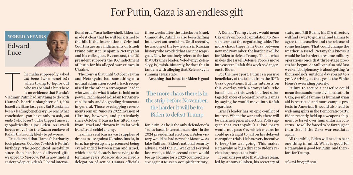 Greatest gift for Putin is not Gaza but Western incompetence.