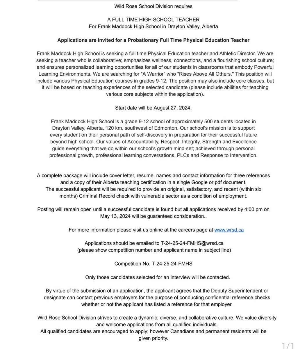 An amazing opportunity for a PE teacher to work with a highly supportive admin team and a great staff!!!