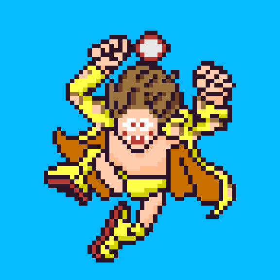 チャンピオンカーニバル、どの会場でも大騒ぎで大活躍だった、
黒潮TOKYOJAPANのドット絵。
#ajpw　#CC2024　#プロレスドット絵　#黒潮TOKYOJAPAN　#ドット絵