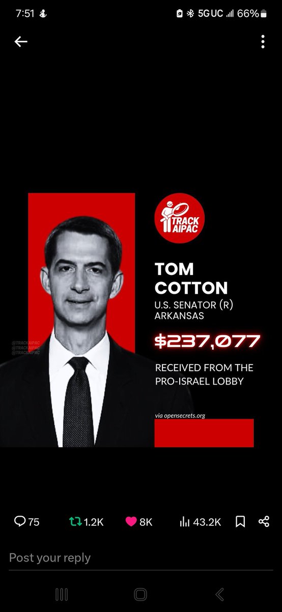 @SenTomCotton TOM COTTON SOLD OUT AMERICA to AIPAC & the Israeli government CAN'T HIDE ISRAELI WAR CRIMES using claims of Anti-Semitism, or criminalizing free speech on campus TOM COTTON WORKING FOR A FOREIGN LOBBY to destroy free speech in America