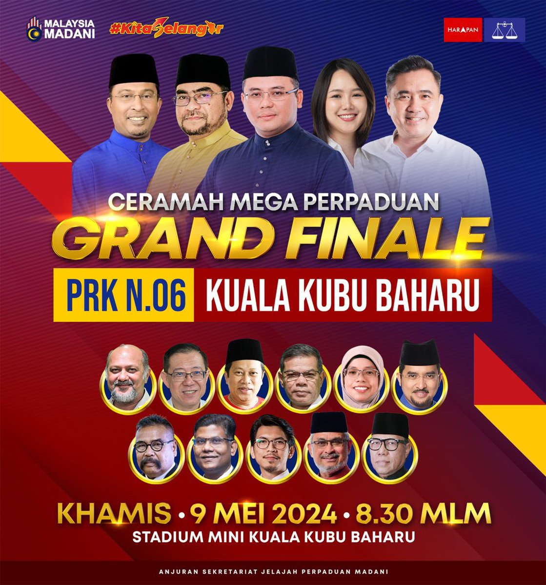 Ayuh semua! GRAND FINALE CERAMAH MEGA PERPADUAN PRK N.06 KUALA KUBU BAHARU 🗓️ 9 Mei 2024 (Khamis) ⏰ 8.30PM 📍 Stadium Mini Kuala Kubu Baharu maps.app.goo.gl/5upPwT43iJK3ep… Hadir beramai-ramai Jumpa di sana! #CeramahMegaPerpaduan #KerajaanPerpaduan #MalaysiaMadani #KitaSelangor