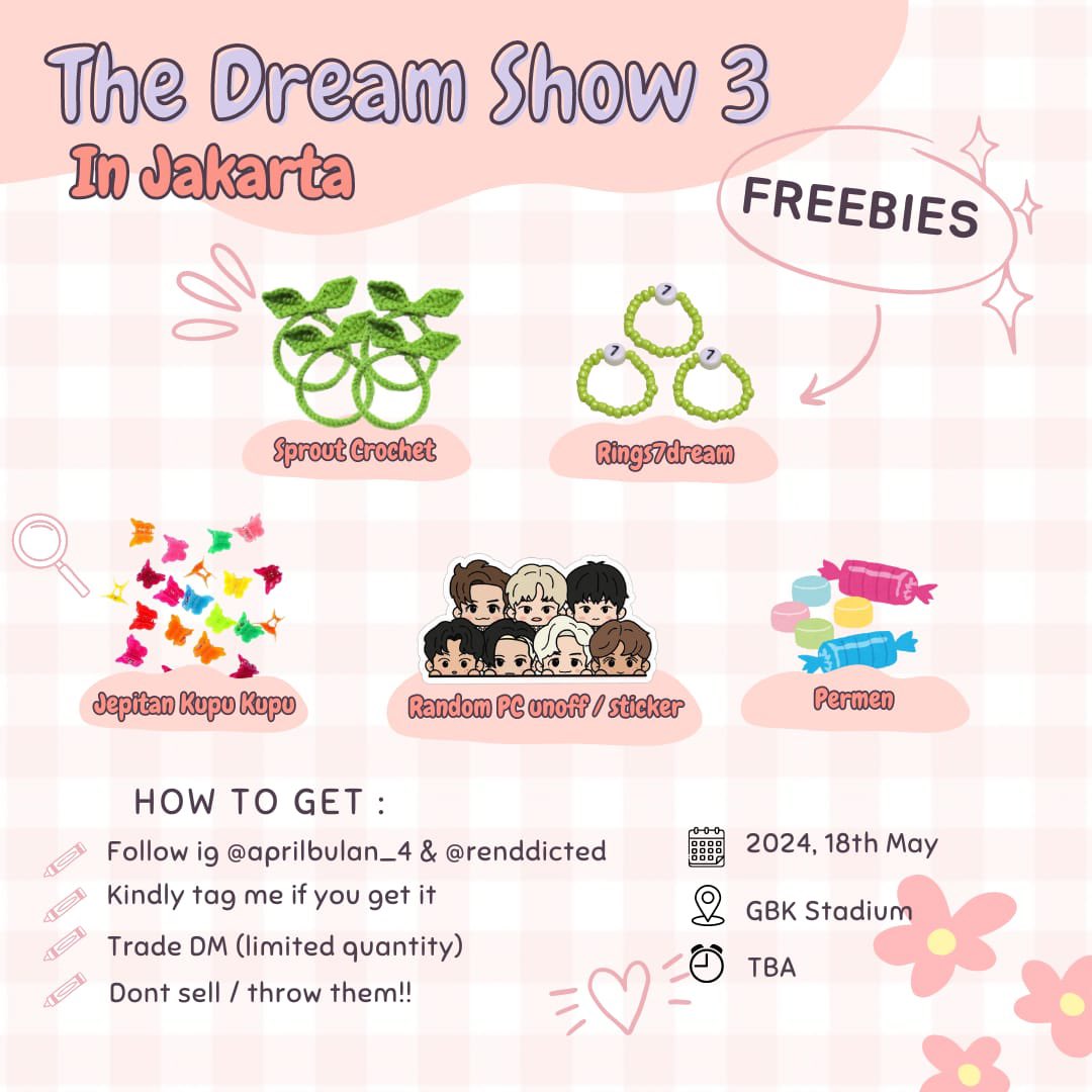 madebyshen_'s tweet photo. 💚 FREEBIES FOR TDS 3 in JAKARTA💚
By : @JustAsteroid__ &amp; @pRen_jun 

🗓️ 2024, 18 May
📍 GBK Stadium

Rt and like are appreciated🤩
Dont forget follow our x (if u want)😊

See you guys💚💚

#TDS3INJAKARTA #NCTDREAM https://t.co/6Zqzw3YQCK