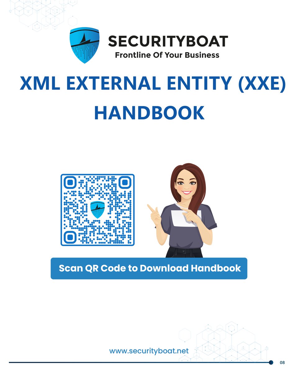 📘Handbook for XML External Entity (XXE) Vulnerability🛡️

XXE vulnerabilities are a serious concern in web security, allowing attackers to exploit flaws in XML parsers to access data or conduct attacks.

For more Scan the QR Code  💻

#XXEHandbook #SecurityBoat #Cybersecurity