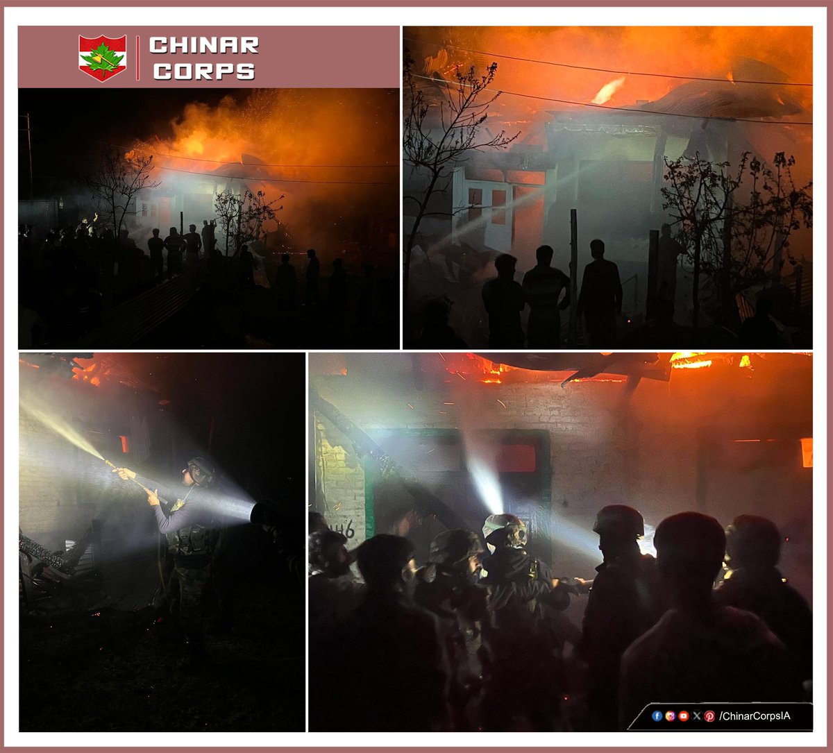 #ChinarWarriors to the rescue. A fire broke out at Haril village, #Kupwara. Chinar Warriors swung into action to douse the fire, preventing loss of life & property. #progressingJK#NashaMuktJK #VeeronKiBhoomi #BadltaJK #Agnipath #Agniveer #Agnipathscheme #earthquake