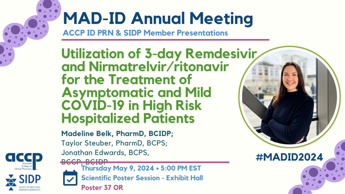 Patients at high-risk of progression w/ COVID-19 who were hospitalized & received 3-day remdesivir or Paxlovid had similar rates of disease progression, LOS, readmissions, & mortality. #MADID2024 @MAD_ID_ASP @SIDPharm @MadelineBelk @TaylorDSteuber @aujon311