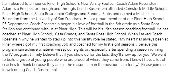 Congrats Coach Rosey!!!! <a href="/PinerHighSchool/">Piner High School</a> <a href="/pinerhighsports/">Piner High Sports</a>