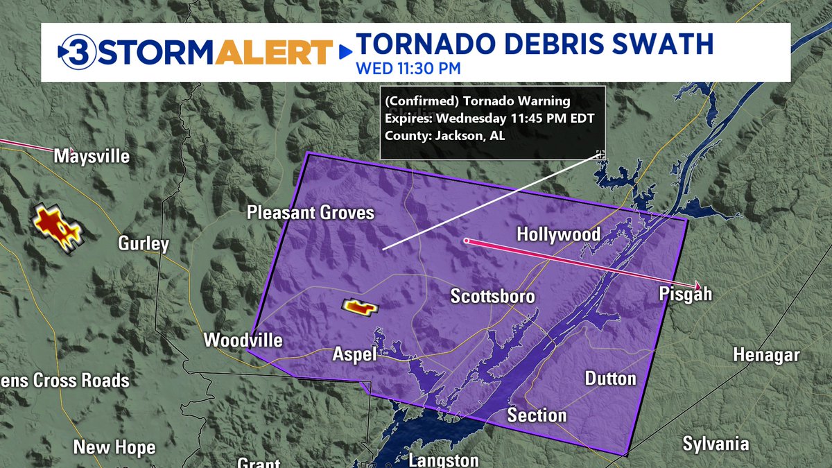 TORNADO DEBRIS has been confirmed west of Gurley and west of Scottsboro. Please continue to stay weather aware as we monitor these storms. David Karnes is currently live and has everything you need to know for this evening. ~ Meteorologist Audrey Shirley