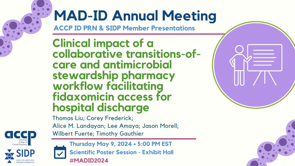 A workflow for fidaxomicin in transitions of care led to access improvements and was associated with greater fidaxomicin use. #MADID2024 @MAD_ID_ASP @SIDPharm @IDstewardship @LIUnezolid_