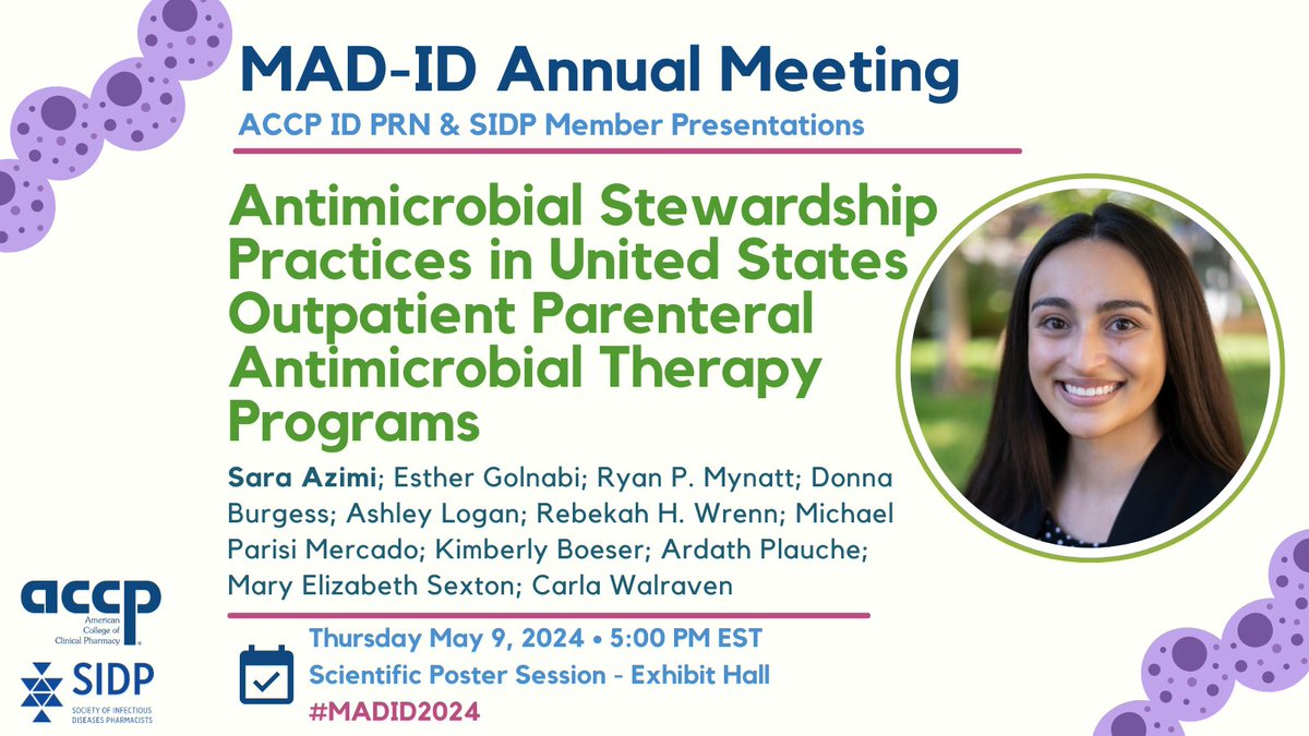 This survey describes the AMS practices currently employed by OPAT programs across the US. Institutions may reference the results to advance the AMS practices of their OPAT programs to meet TJC Outpatient AMS standards. #MADID2024 @MAD_ID_ASP @SIDPharm @SaratoninSyndrm