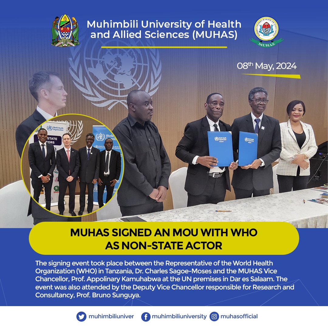 MUHAS signed a collaborative MOU with WHO as one of the 11 organizations selected as Non-State Actors.