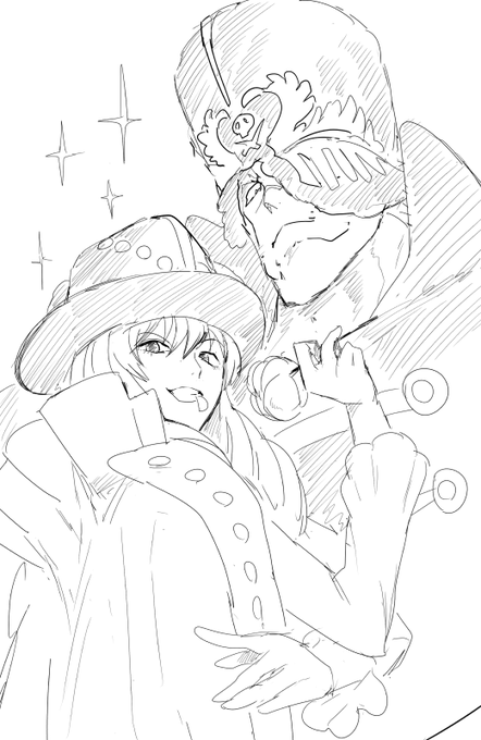 さっき呟いたことと一切何の関係もないこともないことなんですけど未だに自分で描いたもの以外で並んで描かれたFAを見たことがない男と男の絵の再掲 