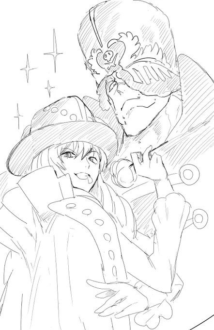 さっき呟いたことと一切何の関係もないこともないことなんですけど未だに自分で描いたもの以外で並んで描かれたFAを見たことがない男と男の絵の再掲 