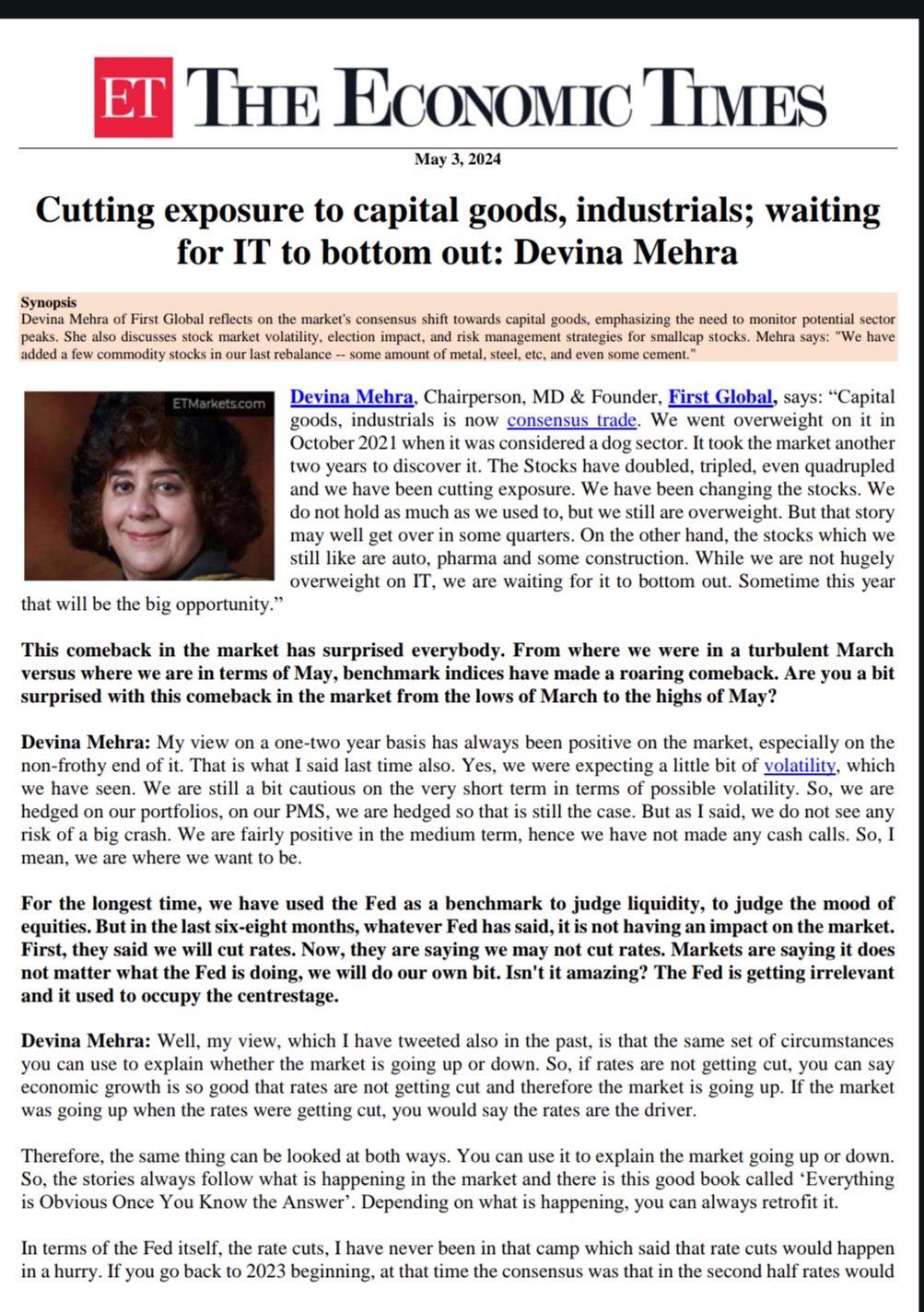Devina Mehra on X: &ldquo;My interview in @EconomicTimes - Was the 