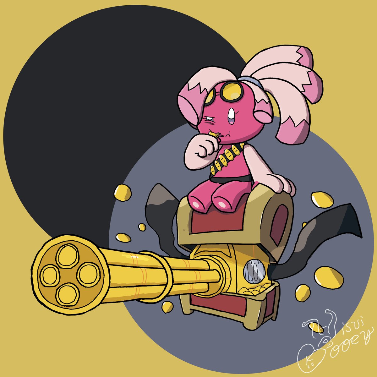 EnnuiGooey's tweet photo. A #Tinkaton who only hunts #Gholdengo. 

#Pokemon #Fakemon #PokemonScarletViolet https://t.co/I422IfKAMD