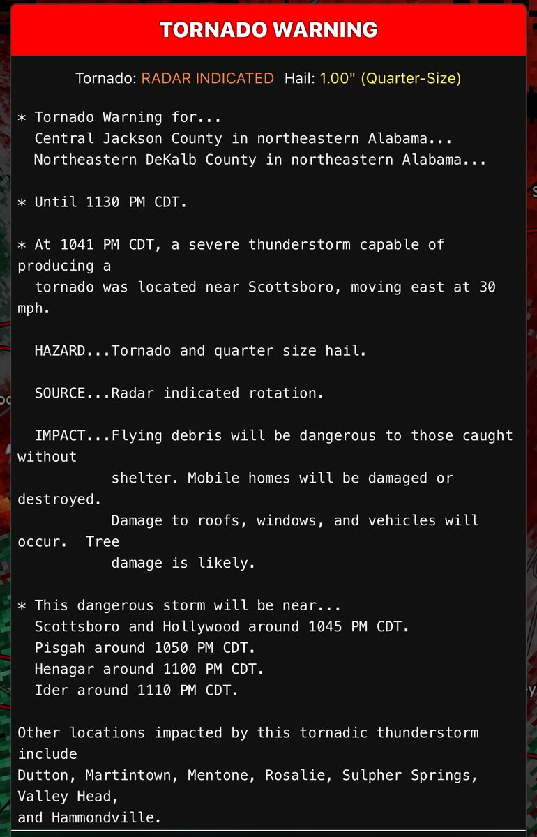 Tornado warning ‼️ #alwx #chawx #hunwx