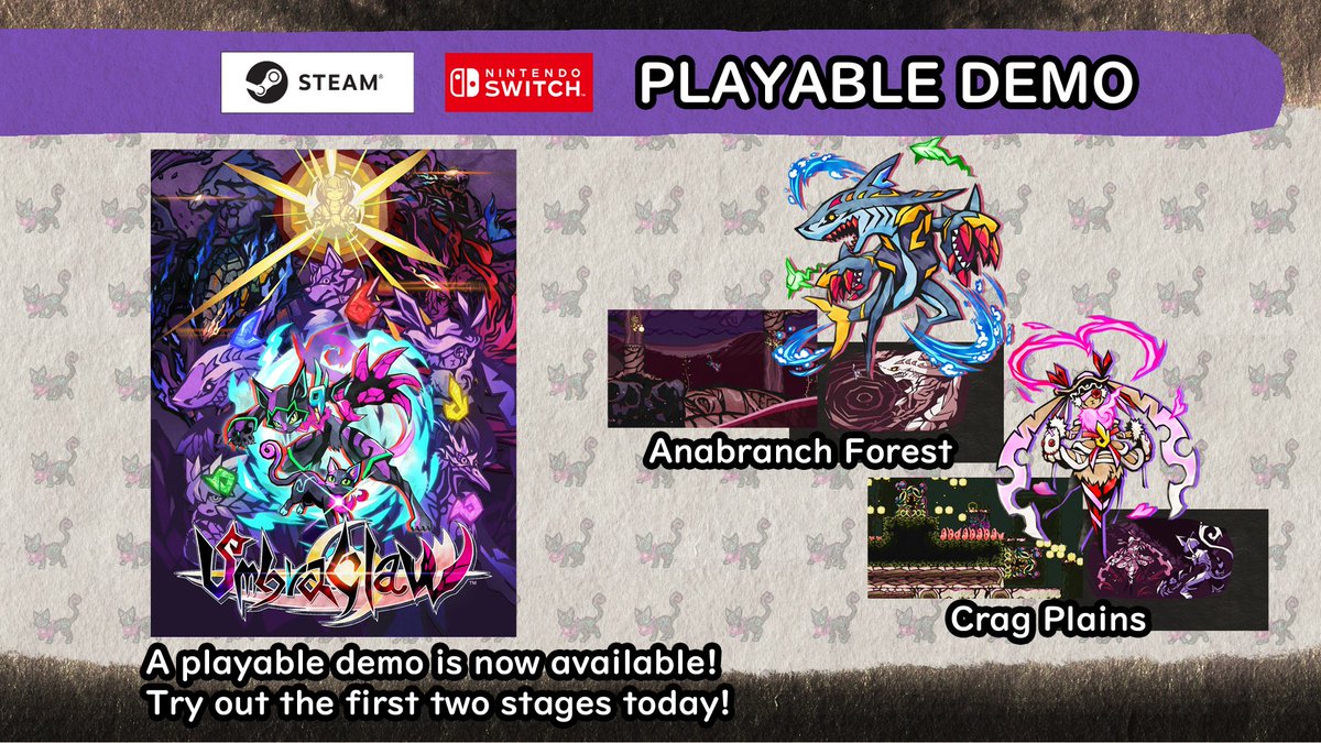 A demo is now available for Umbraclaw on Steam! Try out up to the first two bosses with no limits before it releases on May 30th! Download here: store.steampowered.com/app/2428420/Um…