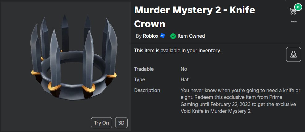 🎉 MM2 Knife Crown - Code Giveaway 🎉

📘 Rules:
- Must be following me + Like the tweet
- Reply with anything random

⏲️ 3 random winners will be picked tomorrow at 11 PM EST.
#Roblox #robloxgiveaway #robloxgiveaways #RobloxUGC