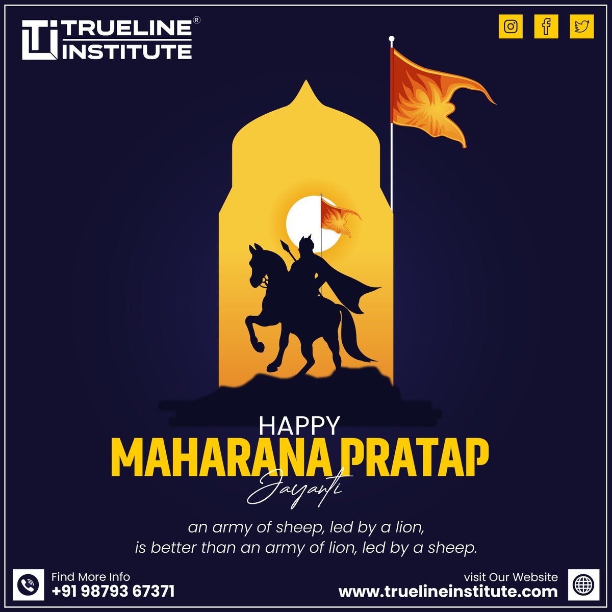 📢 Happy Maharana Pratap Jayanti | Trueline Institute
☎️ +91 98793 67371
🌐truelineinstitute.com
📧truelineinstitute@gmail.com
#truelineinstitute #institute #itcourses #maharanapratapjayanti #pratapjayanti #mewarwarrior #rajputpride #courageousleader #hinduwarrior
