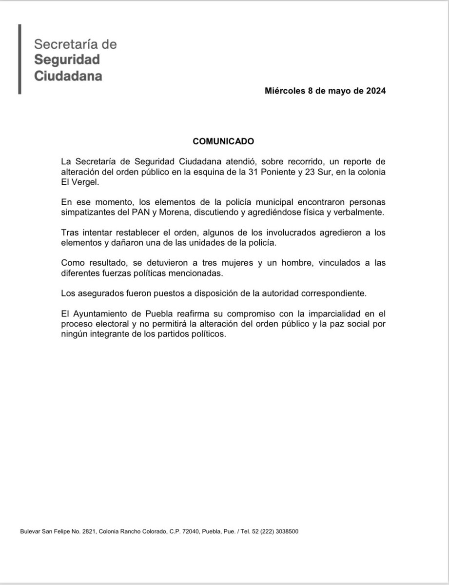 🚨 | Respecto a los hechos ocurridos en la colonia El Vergel, la Secretaría de Seguridad Ciudadana informa: