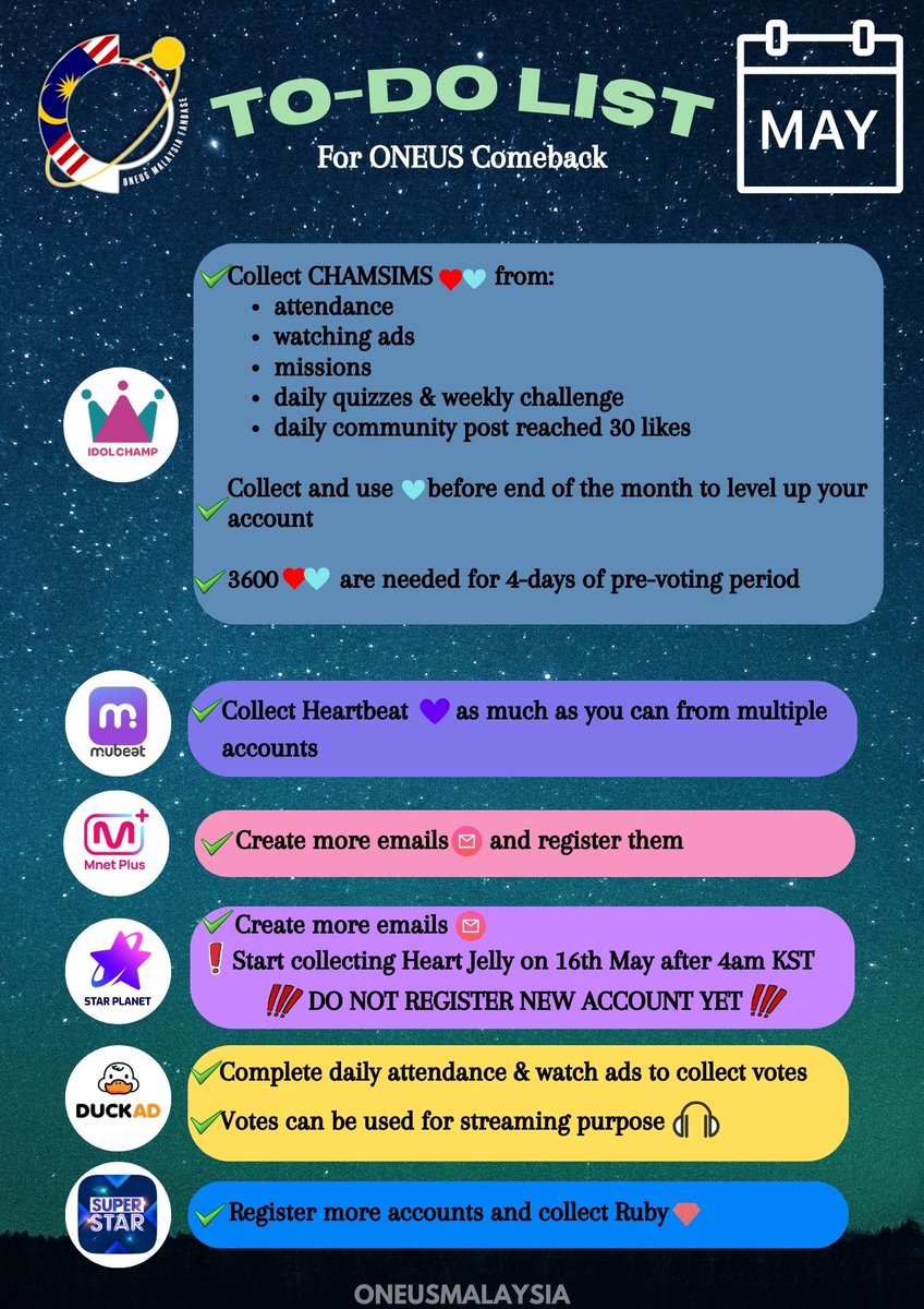 [#ONEUSMY_VOTE] IT'S CONFIRMED! ONEUS IS BACK ON 22ND MAY🔥 It's a digital single; therefore we need a strong voting and digital point for music show wins‼️ Let's join our voting team & tick off this to-do list 💪🏻 (might have GA event too 😉) forms.gle/Wa1ek5MpAkpj67…