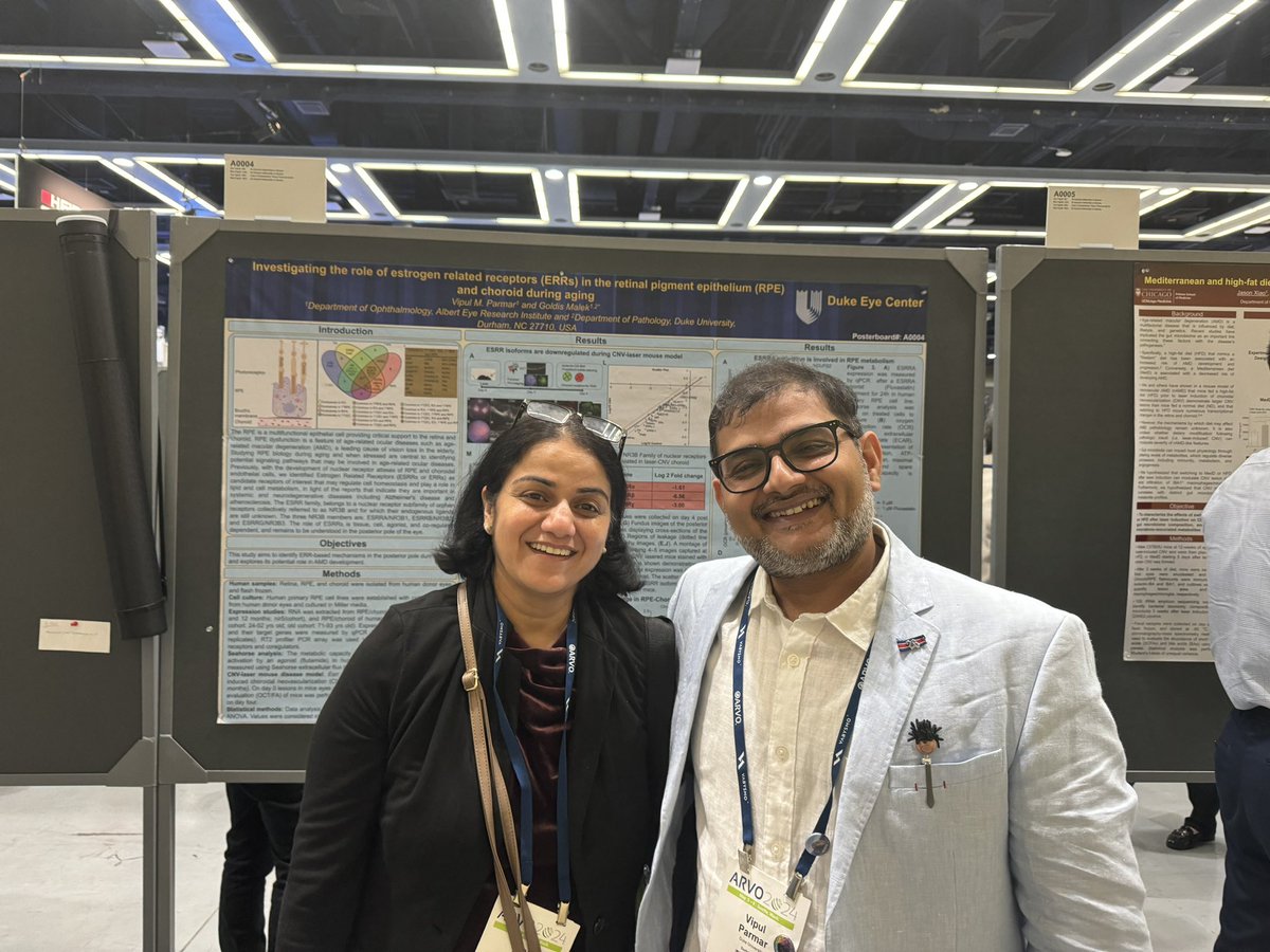 Proud of Drs. Tanu and Vipul Parmar for their expertly delivered presentations! Well done! #ARVO2024 @dukeeyecenter @DukePathDept