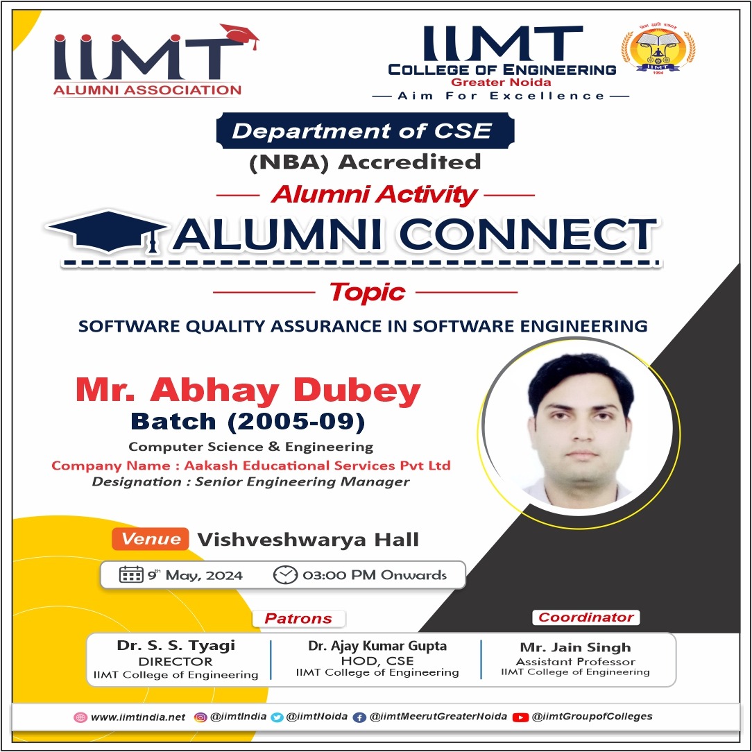 Our esteemed alumnus, Mr. Abhay Dubey from the batch of 2005–09, who pursued Computer Science & Engineering, will be sharing his invaluable insights and experiences in this domain. . iimtindia.net Call Us: 9520886860 . #IIMTIndia #IIMTNoida #IIMTGreaterNoida