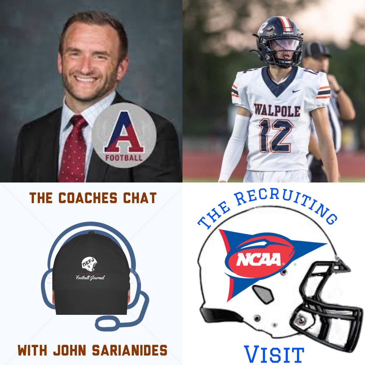 Another great week of football talk. Joining me tonight at 8 pm on the Coaches Chat is @JonathanWholley from @AOF_Football talk about Monday’s showcase. Walpole quarterback @NoahMackenzie12 joins me at 8:30 pm on the Recruiting Visit. Tune in line on X, Facebook, Twitch and our…