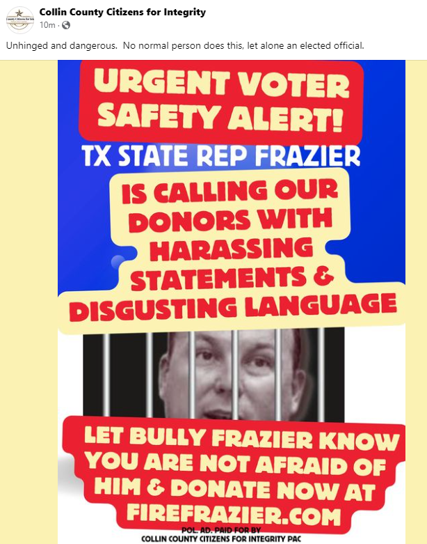 Just when you thought this disgraced politician could not go any lower, he does.... #firefrazier @TXlege FireFrazier.com